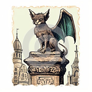 Whimsical Vampire Bat Illustration On A Pillar: A Fusion Of Traditional And Nonconformist Art