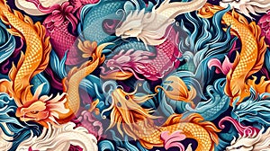 Whimsical vector pattern with mythical creatures