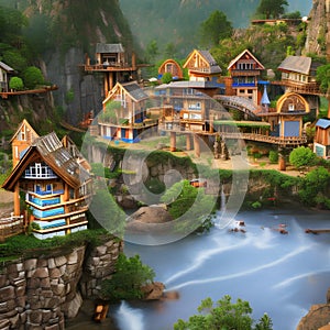 A whimsical village built inside a massive tree, with treehouses and bridges connecting each home3, Generative AI