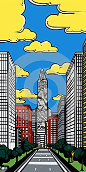 Whimsical Wall Street: A Pop Art Illustration Of Boston In Lichtenstein Style