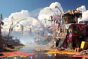 Whimsical wasteland where shattered rainbows
