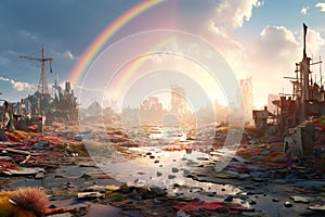 Whimsical wasteland where shattered rainbows