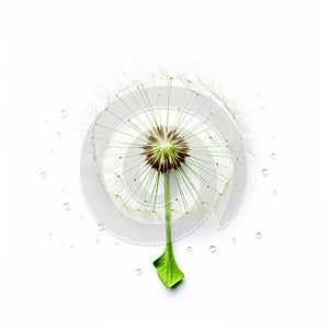 Whimsical Water Droplet On Green Dandelion - Eco-kinetic Illustration
