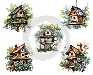 Whimsical Watercolor Birdhouses