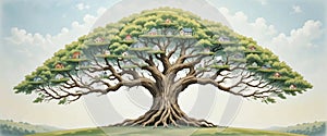 World Population Day â Whimsical Watercolor Tree of Global Unity and Cultural Diversity\
