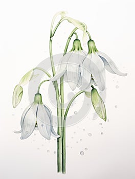Whimsical Watercolor Snowdrop Petals Hanging Delicately AI Generated
