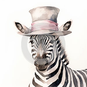 Whimsical Watercolor: Zebra In Pink Top Hat By Mandy Disher Style