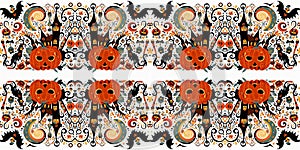 Whimsical weird Halloween pattern symmetrical wallpaper