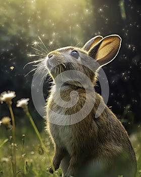 A Whimsical Wildfire Hare with Fluffy Whiskers