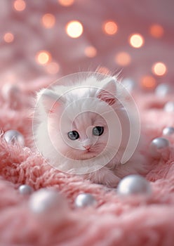 Whimsical Winter Wonderland: A Charming Scene of a White Kitten