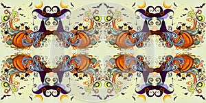 Whimsical witch offbeat Halloween pattern symmetrical wallpaper