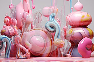 Whimsical Wonders: Abstract Pink 3D Render Unfolds in Colorful Splendor