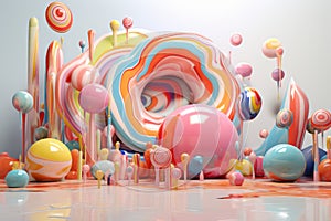 Whimsical Wonders: Abstract Pink 3D Render Unfolds in Colorful Splendor