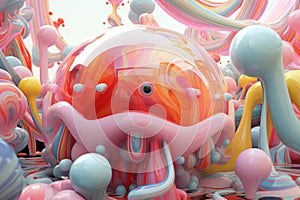 Whimsical Wonders, Abstract Pink 3D Render Unfolds in Colorful Splendor