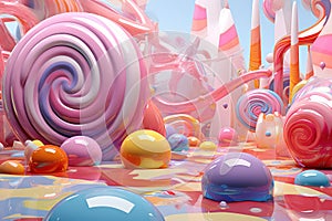 Whimsical Wonders, Abstract Pink 3D Render Unfolds in Colorful Splendor