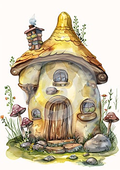 Whimsical Wonders: A Charming Illustration of a Tiny Mushroom Ho