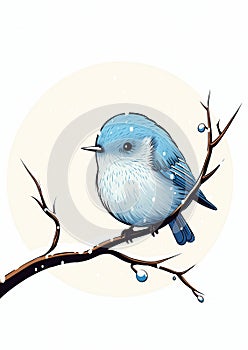 Whimsical Wonders: A Delightful Bluebird\'s Winter Perch, Illustr