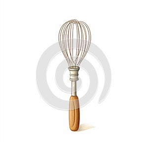 Whimsical Wooden Whisk Illustration On White Background