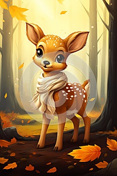 Whimsical Woodland Wonders: A Charming Cartoon Deer and her Pers