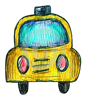 Whimsical Yellow Taxi Cab Illustration