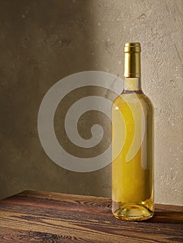 Whine bottle on wooden table