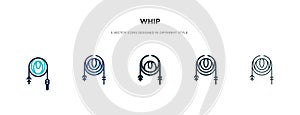 Whip icon in different style vector illustration. two colored and black whip vector icons designed in filled, outline, line and