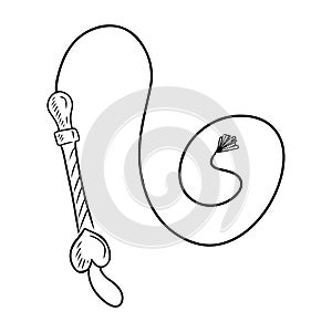 Whip knout with heart in black with tassel isolated on white background. Hand drawn vector sketch illustartion in vintage doodle
