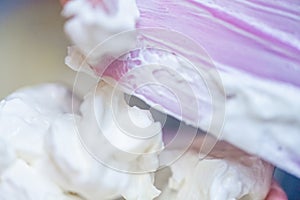 whipped cream cooking process.woman mixing Fresh cream for making whipped cream or desserts and bekery.woman making whipped cream