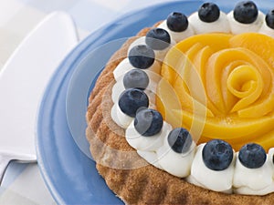 Whipped Cream Peach and Blueberry Sponge Flan