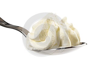 Whipped Cream on a Spoon - White Background - Isolated