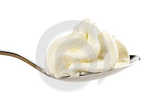 Whipped Cream on a Spoon - White Background Isolated