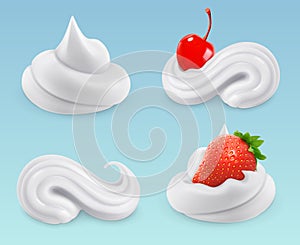 Whipped cream, sweet cream, cherries and strawberries
