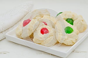 Whipped Shortbread Cookies with Candied Cherries