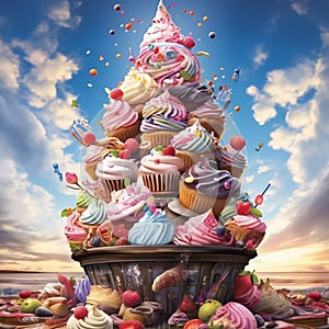 Whipped Wonderland: A Towering Symphony of Cupcake Confections