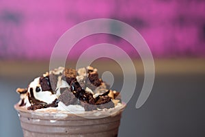 Whipping cream with chocolate and brownies