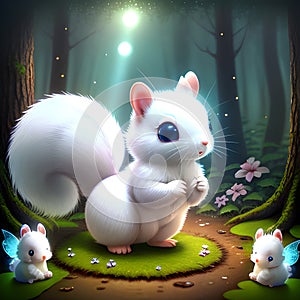 Whire fairy squirrel in the magical jungle