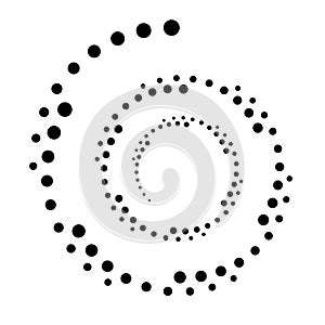 WHIRL DOTTED CIRCLE. HALFTONE DESIGN ELEMENTS. ISOLATED VECTOR ON WHITE BACKGROUND