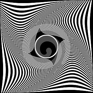 Whirl Twisting Motion Illusion in Abstract Op Art Pattern. 3D Effect