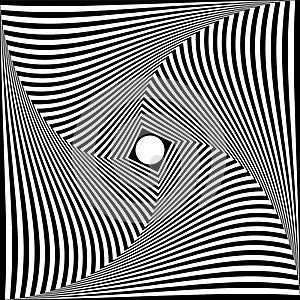 Whirl Twisting Motion Illusion in Abstract Op Art Pattern. 3D Effect