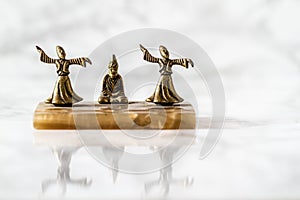Whirling Dervish Bronze Figurines With Marble Pedestal