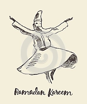 Whirling dervish mevlana sufi hand drawn sketch