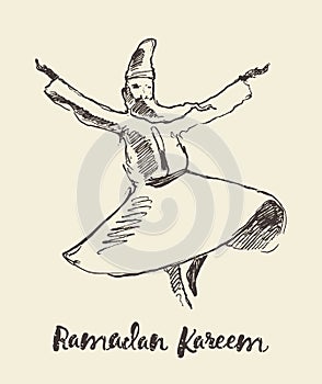 Whirling dervish mevlana sufi hand drawn sketch photo