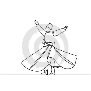 Whirling dervish vector drawing. Vector illustration drawn with one line