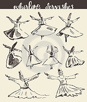 Whirling dervishes mevlana sufi hand drawn sketch photo