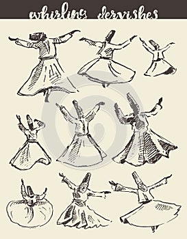 Whirling dervishes mevlana sufi hand drawn sketch photo