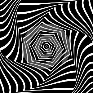 Whirling rotation movement in abstract op art design