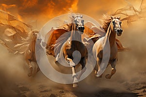 Whirling sandstorm horsemen, riding on gusts of wind with unrivaled speed - Generative AI