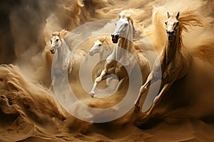 Whirling sandstorm horsemen, riding on gusts of wind with unrivaled speed - Generative AI