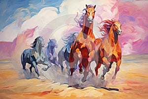 Whirling sandstorm horsemen, riding on gusts of wind with unrivaled speed - Generative AI