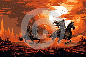 Whirling sandstorm horsemen, riding on gusts of wind with unrivaled speed - Generative AI